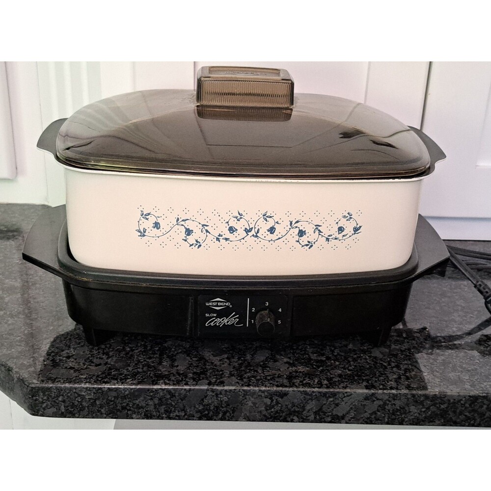 Vintage West Bend 4 Quart Slow Cooker Non-Stick w/ Mini Griddle Plastic Lid